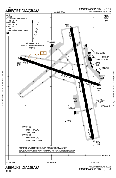 Easterwood Fld Airport (College Station, TX): KCLL Airport Diagram