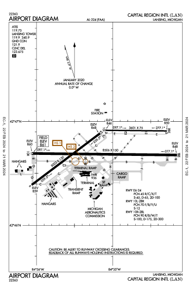 Capital Region Intl Airport (Lansing, MI): KLAN Airport Diagram