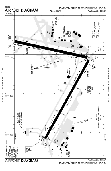 Eglin AFB/Destin-Ft Walton Beach Airport (Valparaiso/Destin-Ft Walton Beach, FL): KVPS Airport Diagram